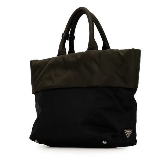 Prada Triangle Logo Nylon Leather Handbag Shoulder Bag Green - Picture 2 of 9
